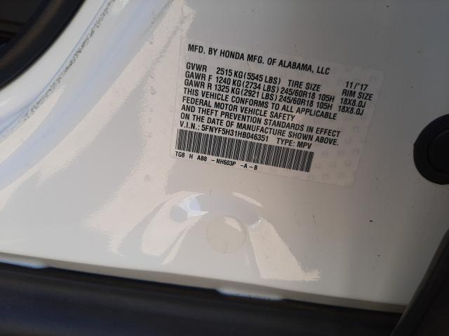 2017 HONDA PILOT EX 5FNYF5H31HB046351