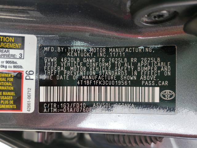2012 TOYOTA CAMRY BASE 4T1BF1FK3CU019561