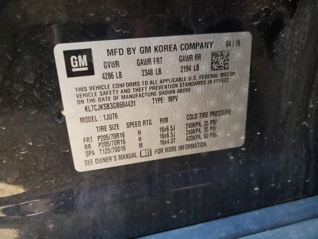 2016 CHEVROLET TRAX LS KL7CJKSB3GB684431