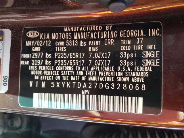 2013 KIA SORENTO 5XYKTDA27DG328068