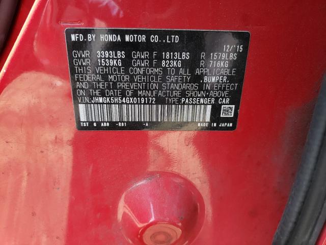 2016 HONDA FIT LX JHMGK5H54GX019172