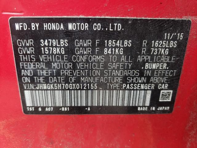 2016 HONDA FIT EX JHMGK5H70GX012155