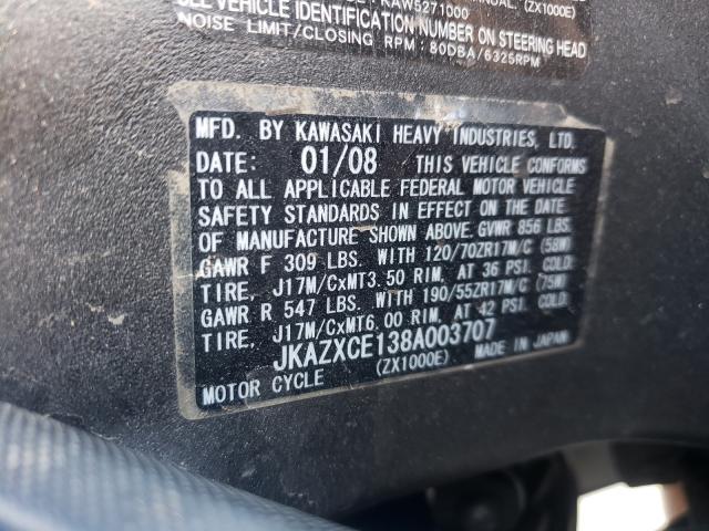 2008 KAWASAKI ZX1000 E JKAZXCE138A003707