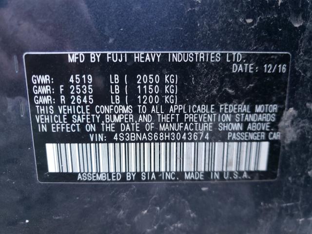 2017 SUBARU LEGACY SPO 4S3BNAS68H3043674