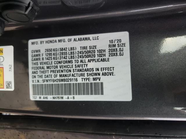 2021 HONDA PILOT 5FNYF6H26MB029116