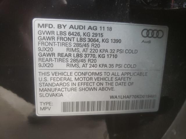 VIN WA1LHAF70KD019489 2019 Audi Q7, Premium Plus no.10