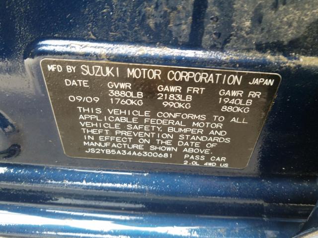 2010 SUZUKI SX4 JS2YB5A34A6300681
