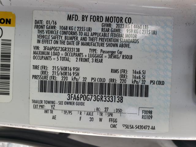 2016 FORD FUSION 3FA6P0G73GR333138