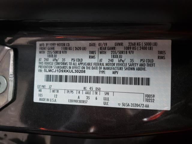 2019 LINCOLN MKC 5LMCJ1D9XKUL30208