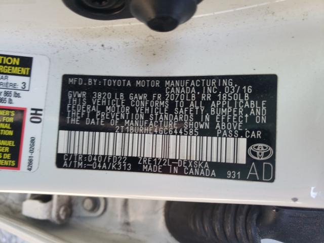 2016 TOYOTA COROLLA L 2T1BURHE4GC644585