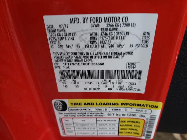 2012 FORD F150 SUPER 1FTFW1ET6CFC54668