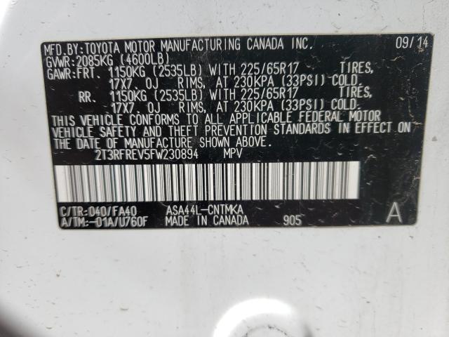 2015 TOYOTA RAV4 XLE 2T3RFREV5FW230894