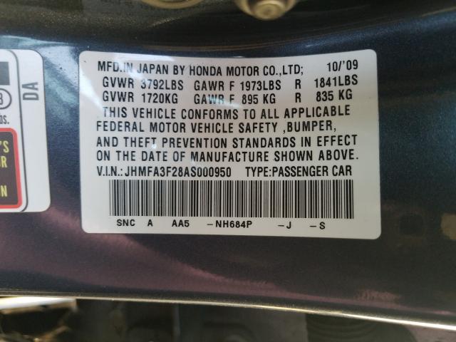 2010 HONDA CIVIC HYBR JHMFA3F28AS000950