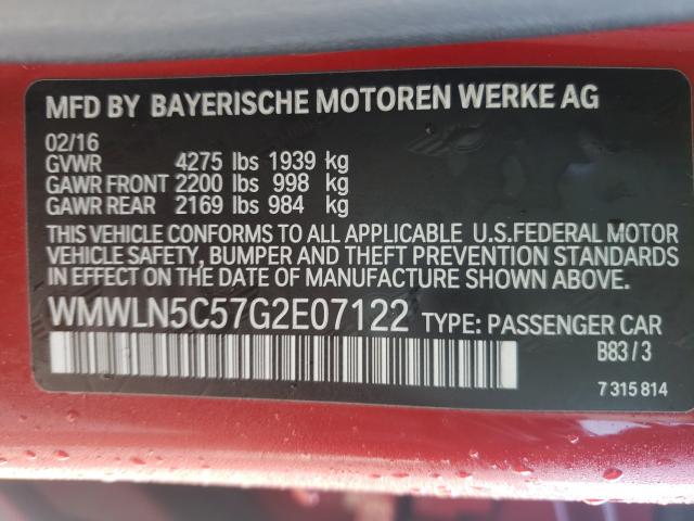 2016 MINI COOPER CLU WMWLN5C57G2E07122