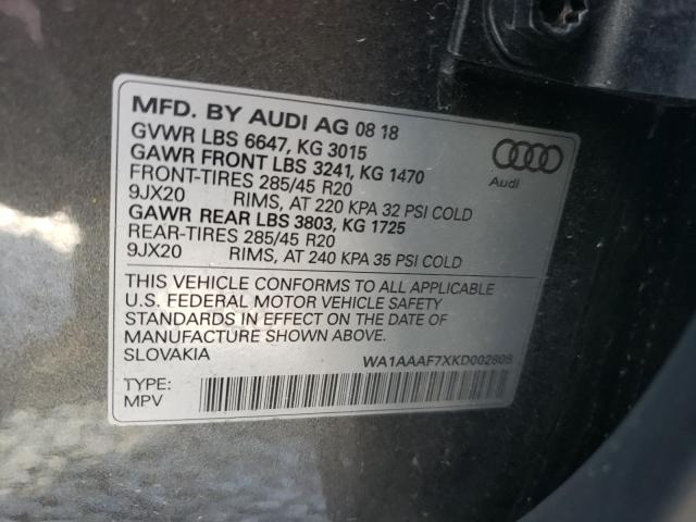 VIN WA1AAAF7XKD002808 2019 Audi Q7, Premium no.10