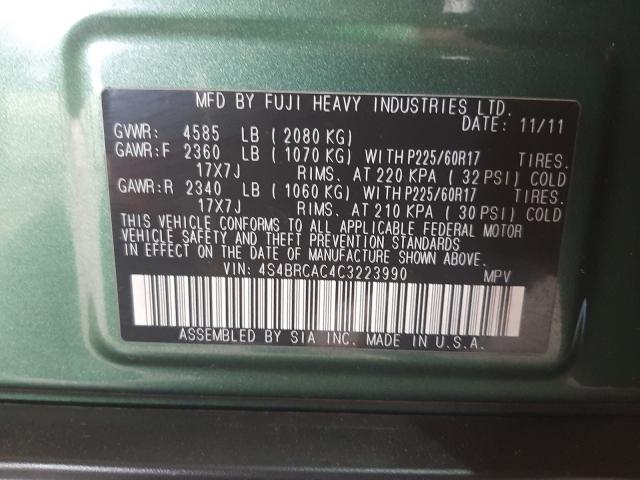 2012 SUBARU OUTBACK 2. 4S4BRCAC4C3223990