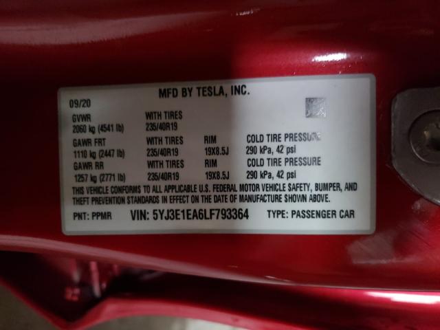 2020 TESLA MODEL 3 5YJ3E1EA6LF793364