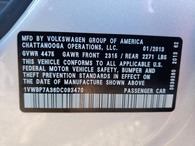 2013 VOLKSWAGEN PASSAT SE 1VWBP7A36DC093470