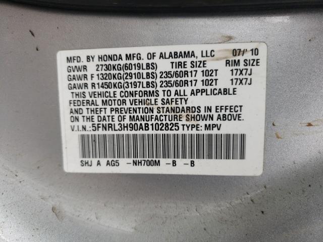2010 HONDA ODYSSEY TO 5FNRL3H90AB102825