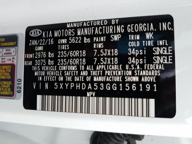 2016 KIA SORENTO EX 5XYPHDA53GG156191