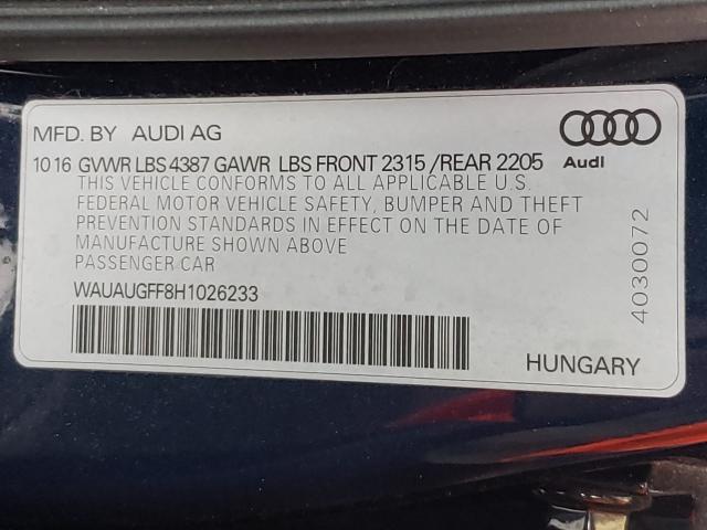 2017 AUDI A3 PREMIUM WAUAUGFF8H1026233