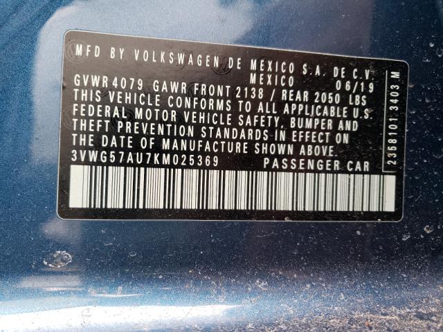 2019 VOLKSWAGEN GOLF S 3VWG57AU7KM025369