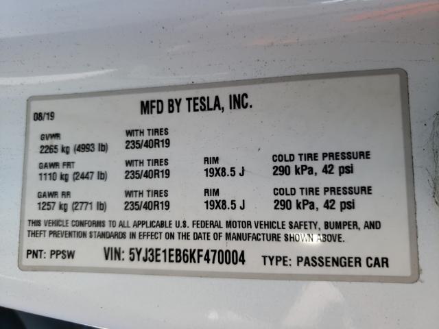 2019 TESLA MODEL 3 5YJ3E1EB6KF470004