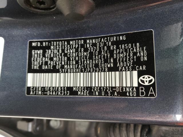 2018 TOYOTA COROLLA L 5YFBURHE1JP829278