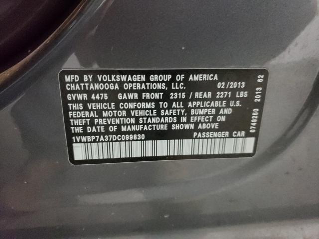 2013 VOLKSWAGEN PASSAT 1VWBP7A37DC099830