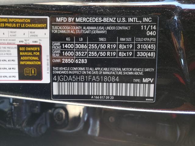 2015 MERCEDES-BENZ ML 350 4MA 4JGDA5HB1FA518084