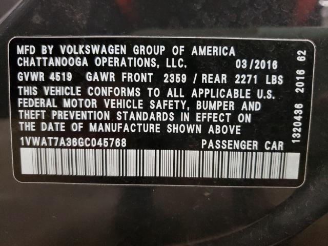 2016 VOLKSWAGEN PASSAT 4D 1VWAT7A36GC045768