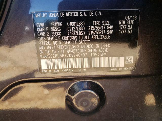 2016 HONDA HR-V EXL 3CZRU5H72GM740497