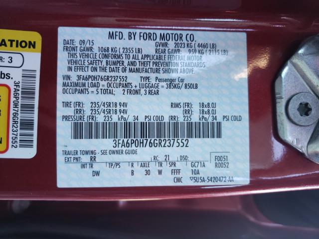 2016 FORD FUSION SE 3FA6P0H76GR237552