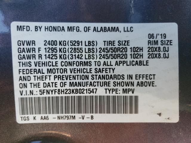 2019 HONDA PASSPORT S 5FNYF8H23KB021547