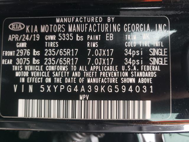 2019 KIA SORENTO L 5XYPG4A39KG594031