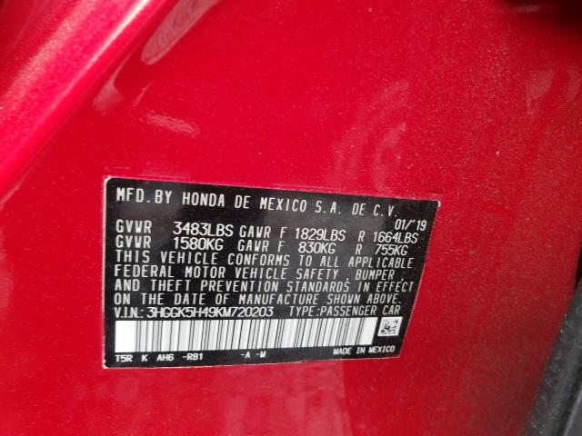 2019 HONDA FIT LX 3HGGK5H49KM720203