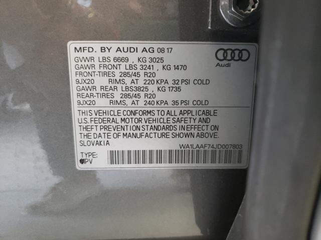 VIN WA1LAAF74JD007803 2018 Audi Q7, Premium Plus no.10