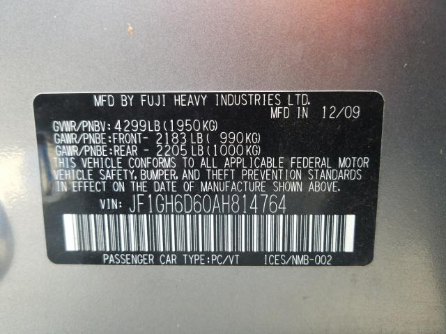 2010 SUBARU IMPREZA OU JF1GH6D60AH814764