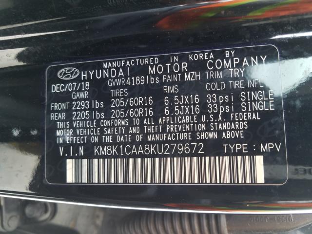 2019 HYUNDAI KONA SE KM8K1CAA8KU279672