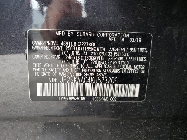 2019 SUBARU FORESTER JF2SKAAC4KH523206