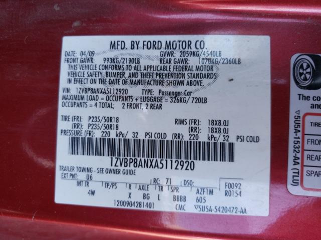 2010 FORD MUSTANG 1ZVBP8ANXA5112920
