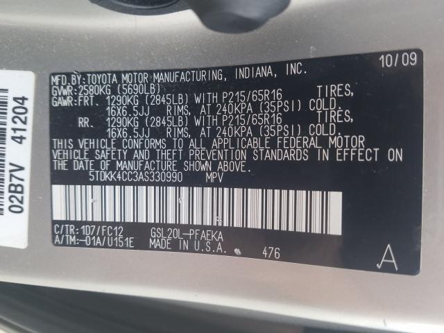 2010 TOYOTA SIENNA CE 5TDKK4CC3AS330990