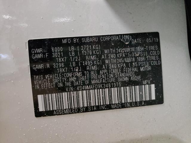 2019 SUBARU ASCENT 4S4WMAFD9K3481975
