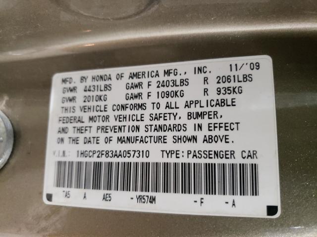 2010 HONDA ACCORD EXL 1HGCP2F83AA057310