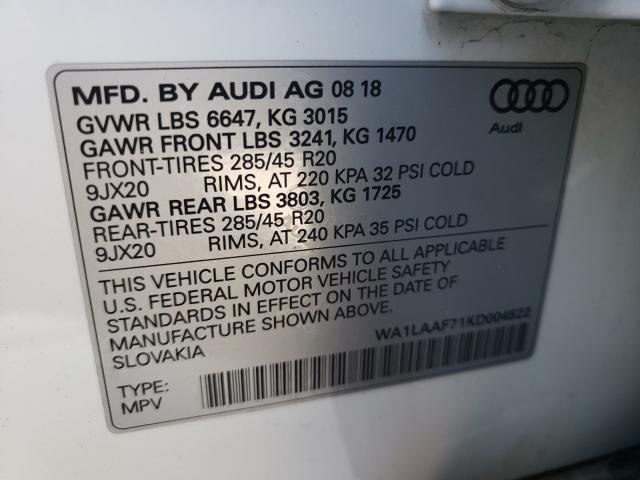 VIN WA1LAAF71KD004522 2019 Audi Q7, Premium Plus no.10