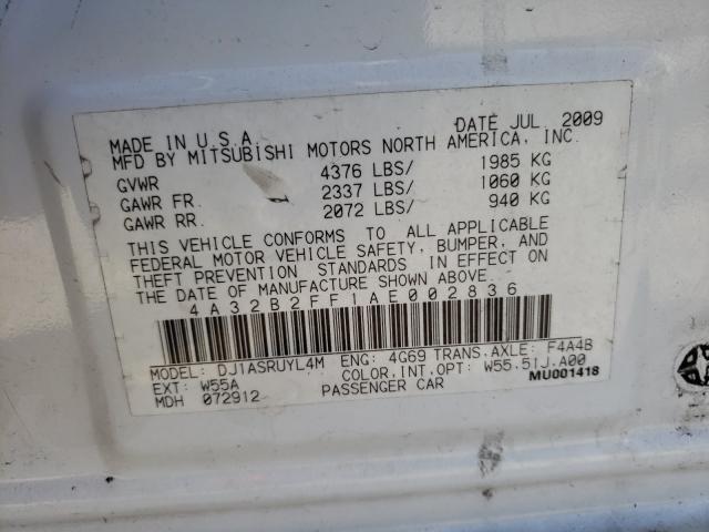 2010 MITSUBISHI GALANT FE 4A32B2FF1AE002836