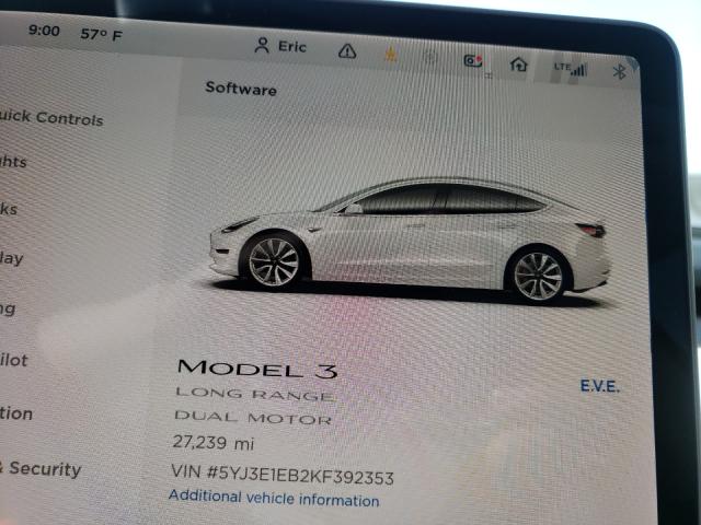 2019 TESLA MODEL 3 5YJ3E1EB2KF392353