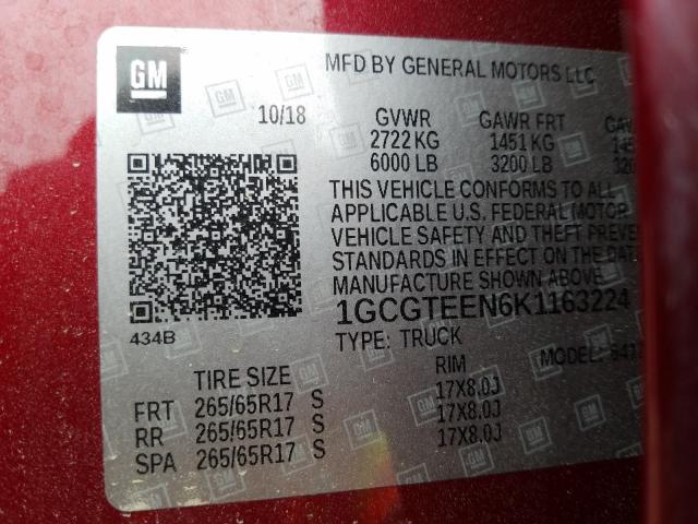 2019 CHEVROLET COLORADO Z 1GCGTEEN6K1163224