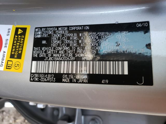 2010 LEXUS RX 450 JTJBC1BA8A2026389