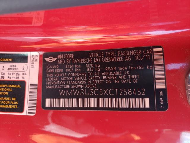2012 MINI COOPER WMWSU3C5XCT258452